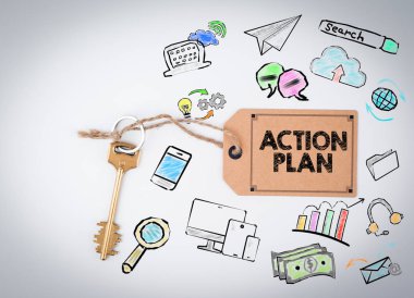 Eylem planı kavramı. Beyaz bir arka plan üzerinde anahtar