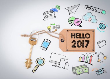 Merhaba 2017 kavramı. Beyaz bir arka plan üzerinde anahtar