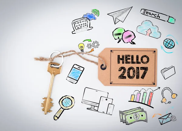 Hello 2017 Concept. Key on a white background — Stock Photo, Image