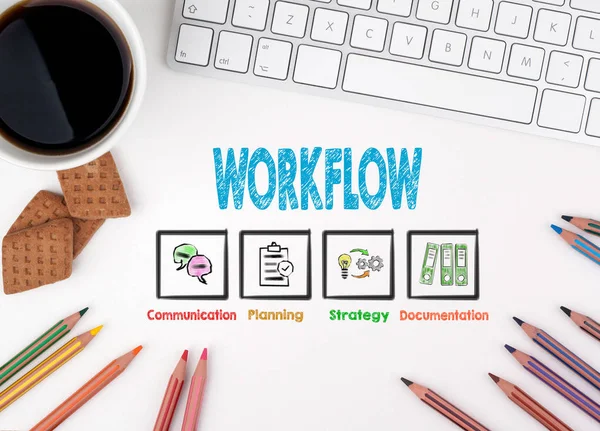 Workflow, concept d'entreprise. Bureau blanc — Photo