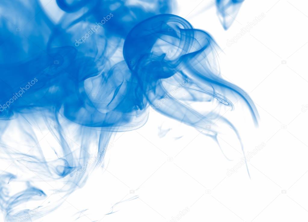 Blue smoke on a white, bright abstract background