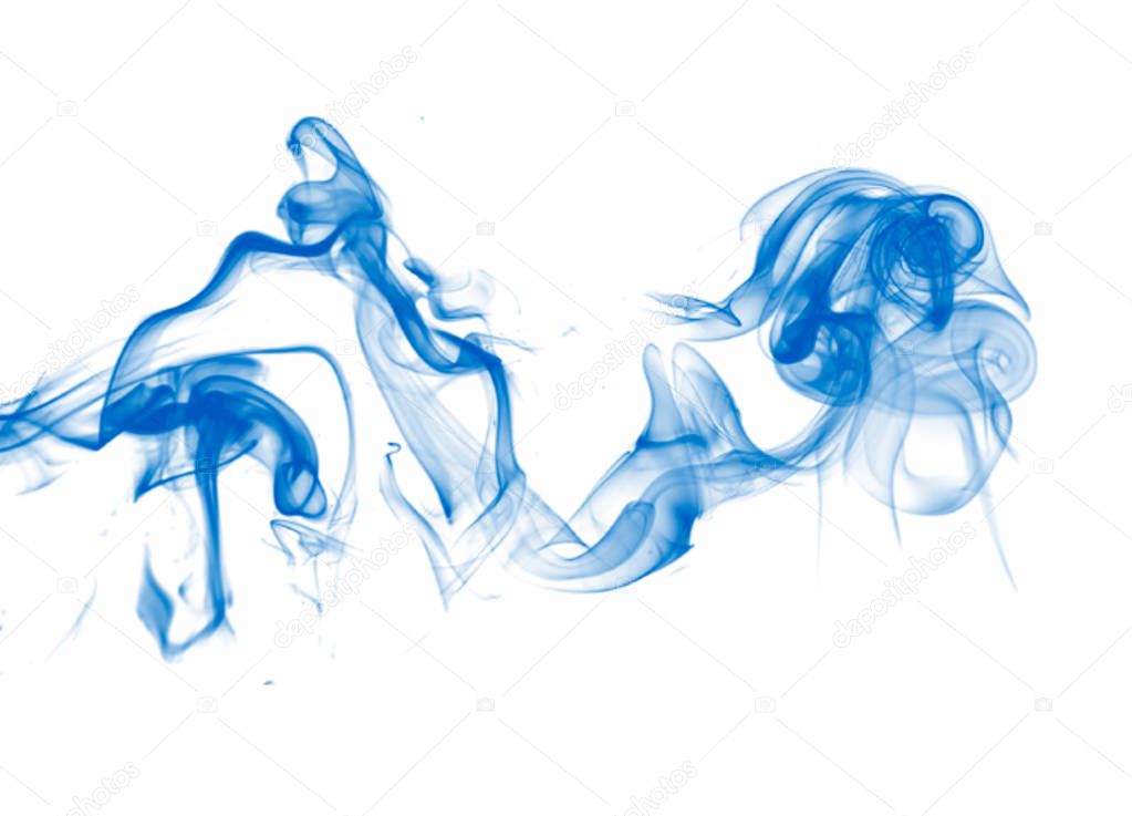 Blue smoke on a white, bright abstract background