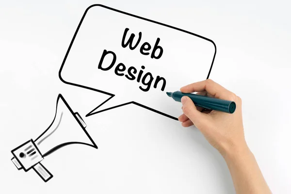 Concept de Web Design. Mégaphone et texte sur fond blanc — Photo