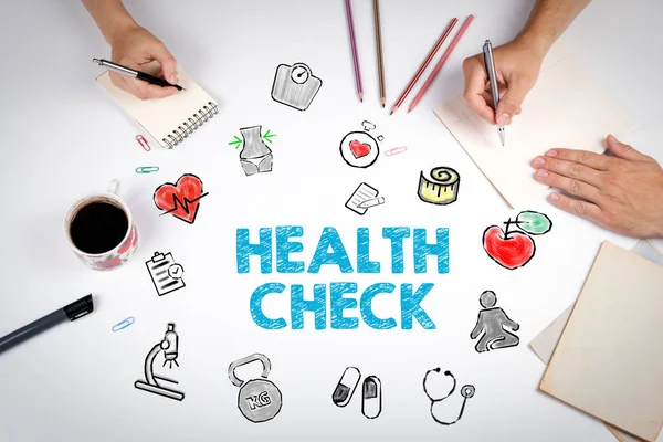 Concetto Health Check. Stile di vita sano sfondo. La riunione al tavolo degli uffici bianchi — Foto Stock