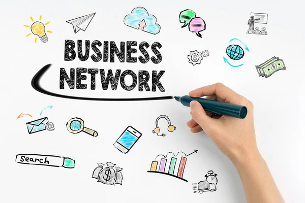 Business-Netzwerk-Konzept. Hand mit Marker-Schrift — Stockfoto