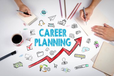 Kariyer planlama iş kavramı. Beyaz Ofis Masası toplantısında