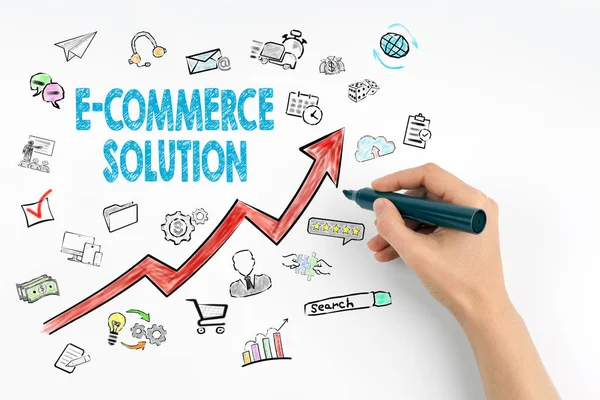 E-Commerce Solution, Business Concept. Hand with marker writing