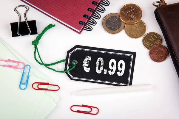 0.99 euro cent. Price tag with string on a white background — Stock Photo, Image
