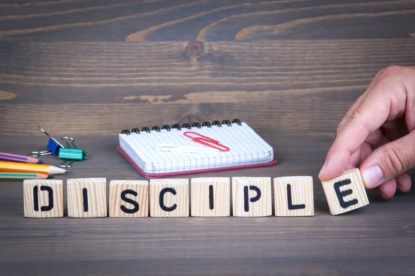 Disciple from wooden letters on wooden background — Stock Photo, Image