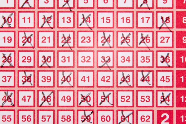Bingo lotto lottery ticket with crossed numbers — Stock Photo, Image