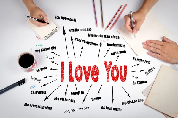 Σ ' αγαπώ έννοια. Γράφημα με κείμενο σε διαφορετικές γλώσσες — Φωτογραφία Αρχείου