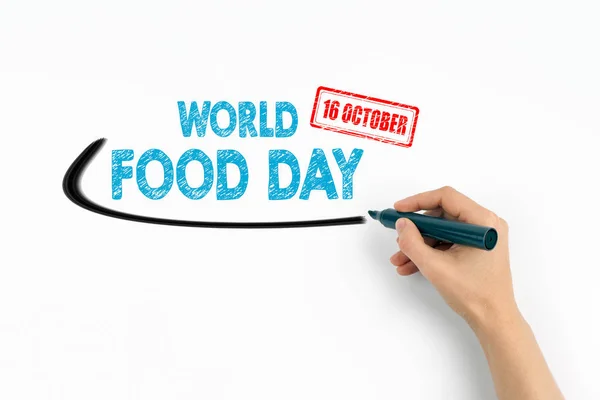 Всемирный день продовольствия 16 октября. Текст на белом фоне — стоковое фото