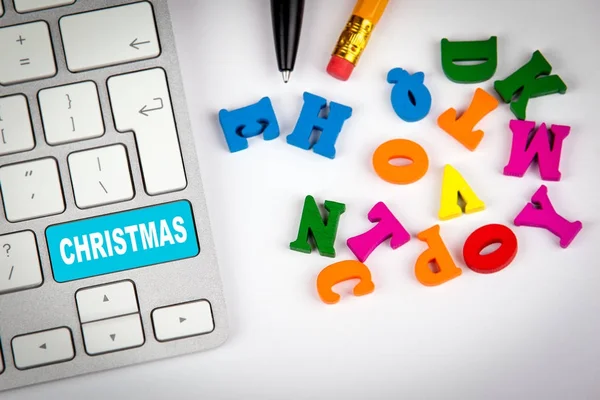 Computer keyboard with word Christmas. holiday shopping and entertainment background — Stock Photo, Image