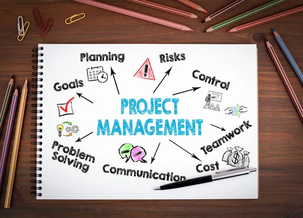 Project management concept. Grafiek met zoekwoorden en pictogrammen — Stockfoto