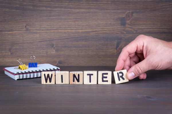 Winter. Wooden letters on the office desk, informative and communication background — Stock Photo, Image