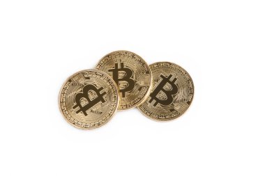 Beyaz arka plan üzerinde izole Kripto para birimi, altın bitcoin