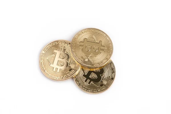 Criptomoeda, bitcoin dourado isolado no fundo branco — Fotografia de Stock
