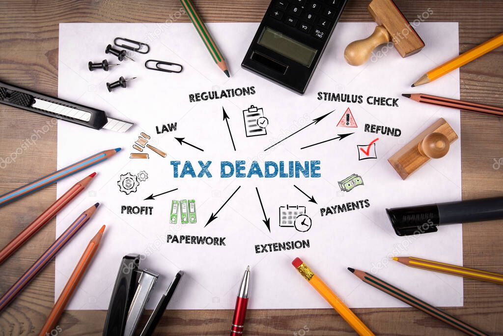 Tax Deadline. Regulations, Stimulus Check, Payments and Profit concept