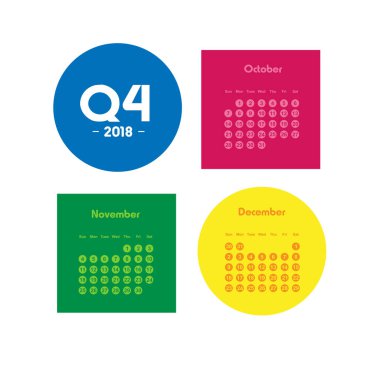 Takvim 2018 dörtte Q4