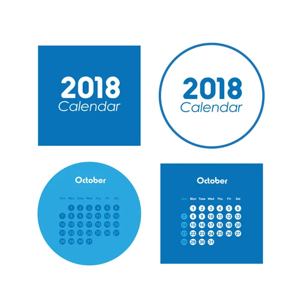 Calendar for October 2018 — Stock Vector