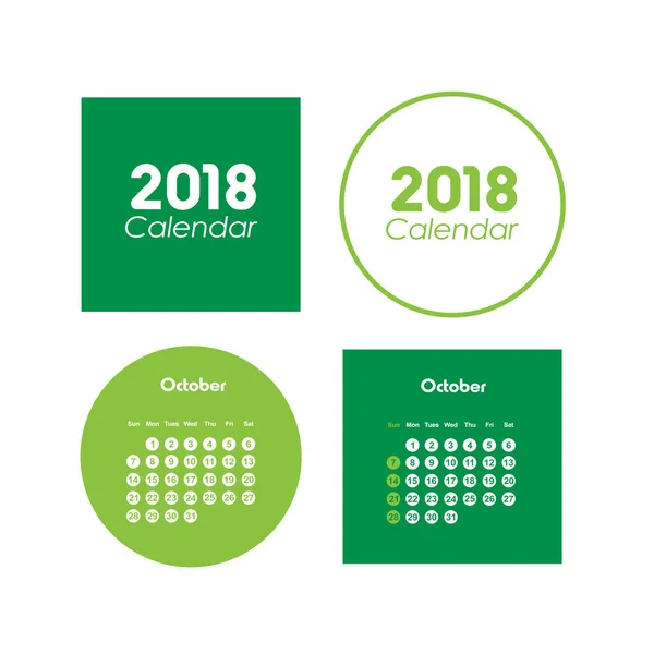 Calendario para octubre de 2018 — Archivo Imágenes Vectoriales