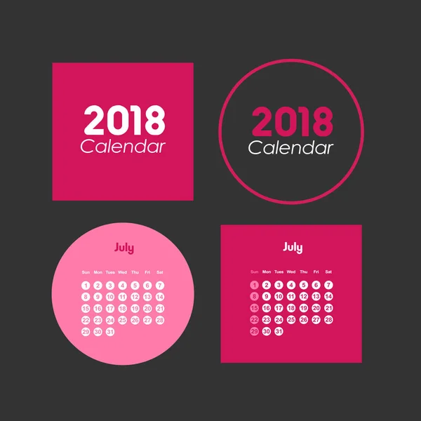 Calendario de julio de 2018 — Vector de stock