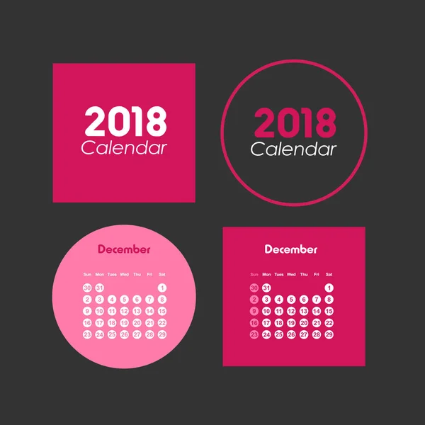 Calendar for December 2018 — Stock Vector