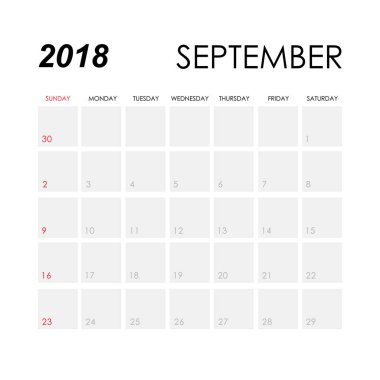 Şablon / Eylül 2018 için takvim
