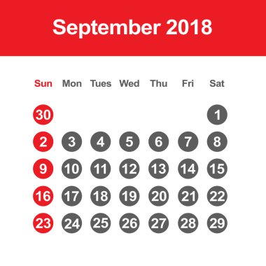 Eylül 2018 takvimi