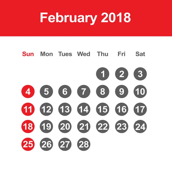 Kalendarz z lutego 2018 — Wektor stockowy