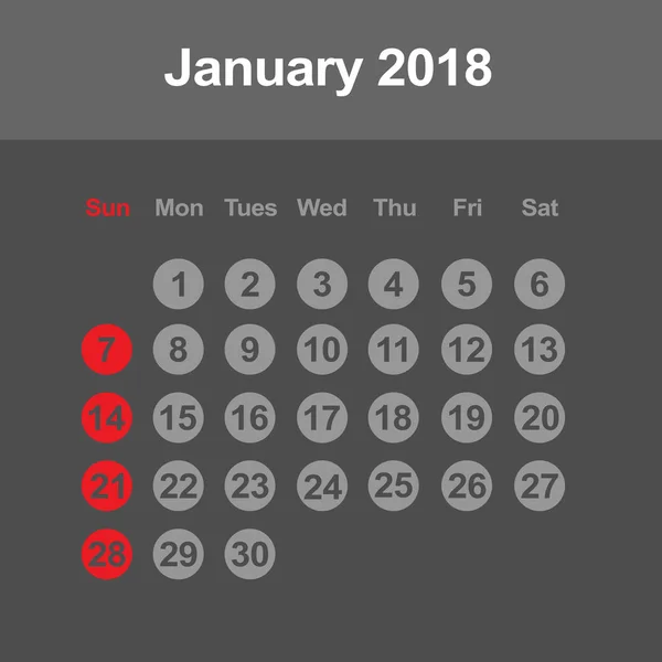 Calendario de enero de 2018 — Vector de stock