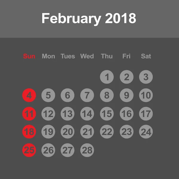 Calendario de febrero de 2018 — Archivo Imágenes Vectoriales