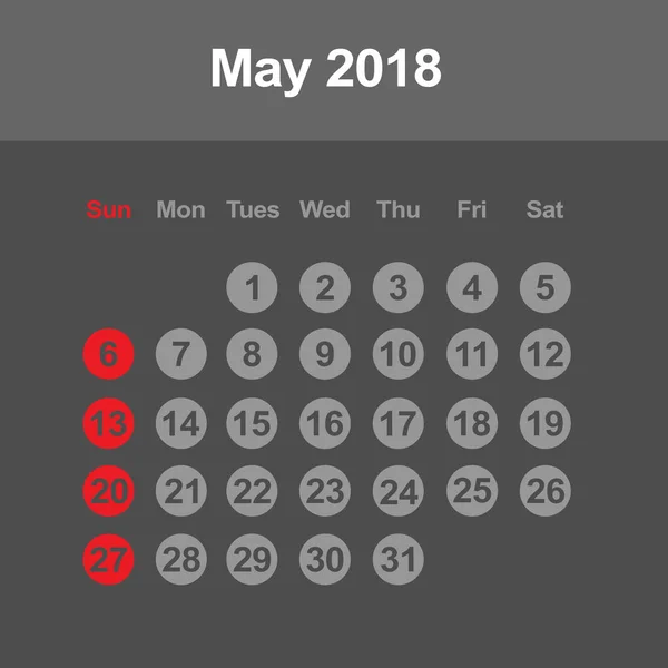 Kalendarz z maja 2018 r. — Wektor stockowy