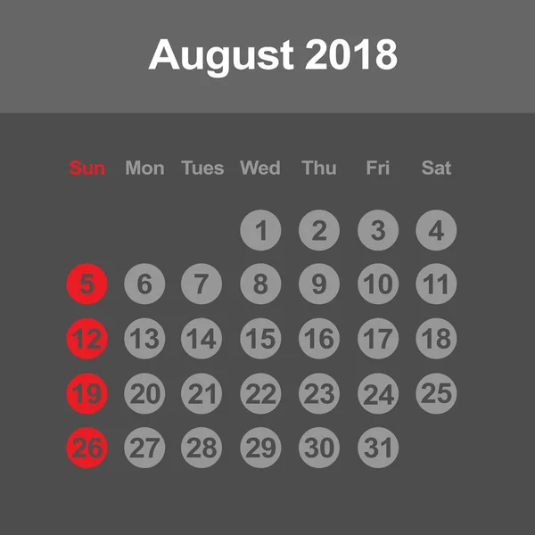 Календарь августа 2018 года — стоковый вектор