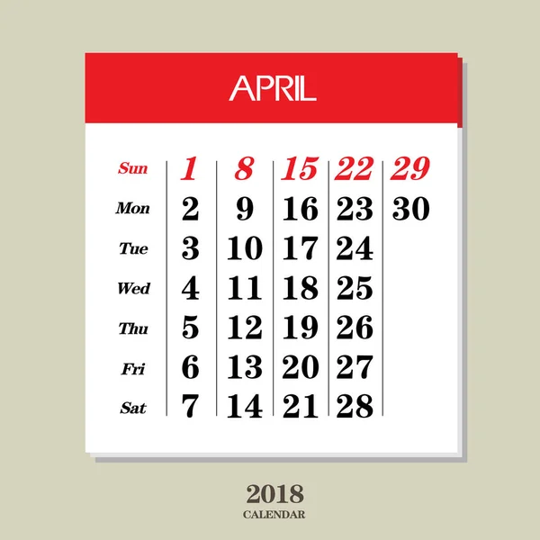 Kalenderblatt für April 2018 — Stockvektor