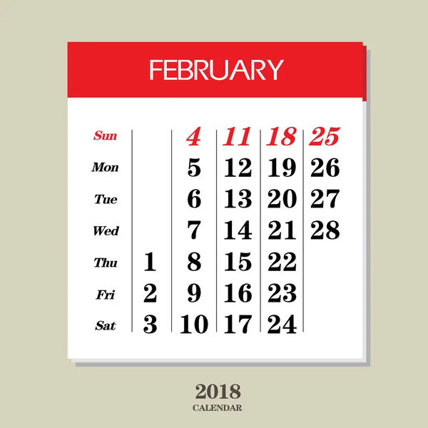 Calendrier de février 2018 — Image vectorielle