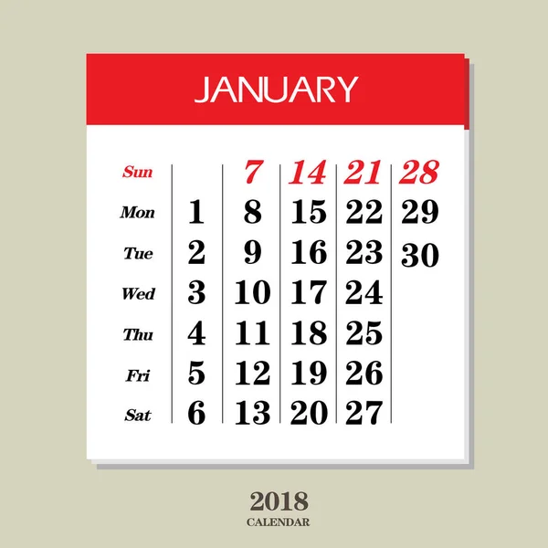 Kalender för januari 2018 — Stock vektor