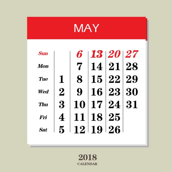 Календар травня 2018 року — стоковий вектор