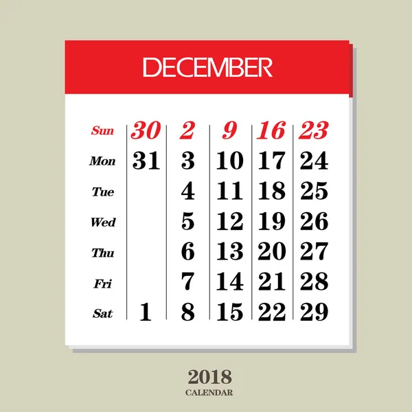 Kalender för December 2018 — Stock vektor