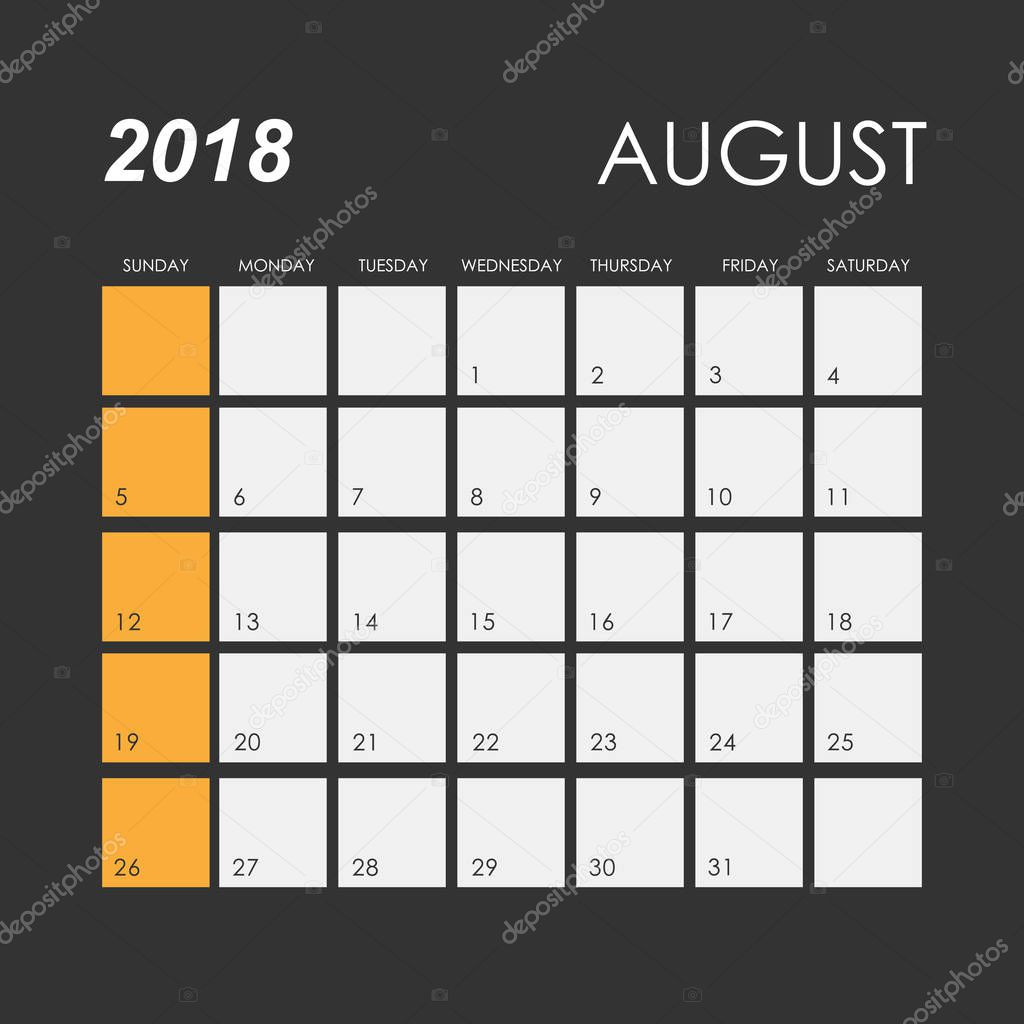 Calendar Of August 2018