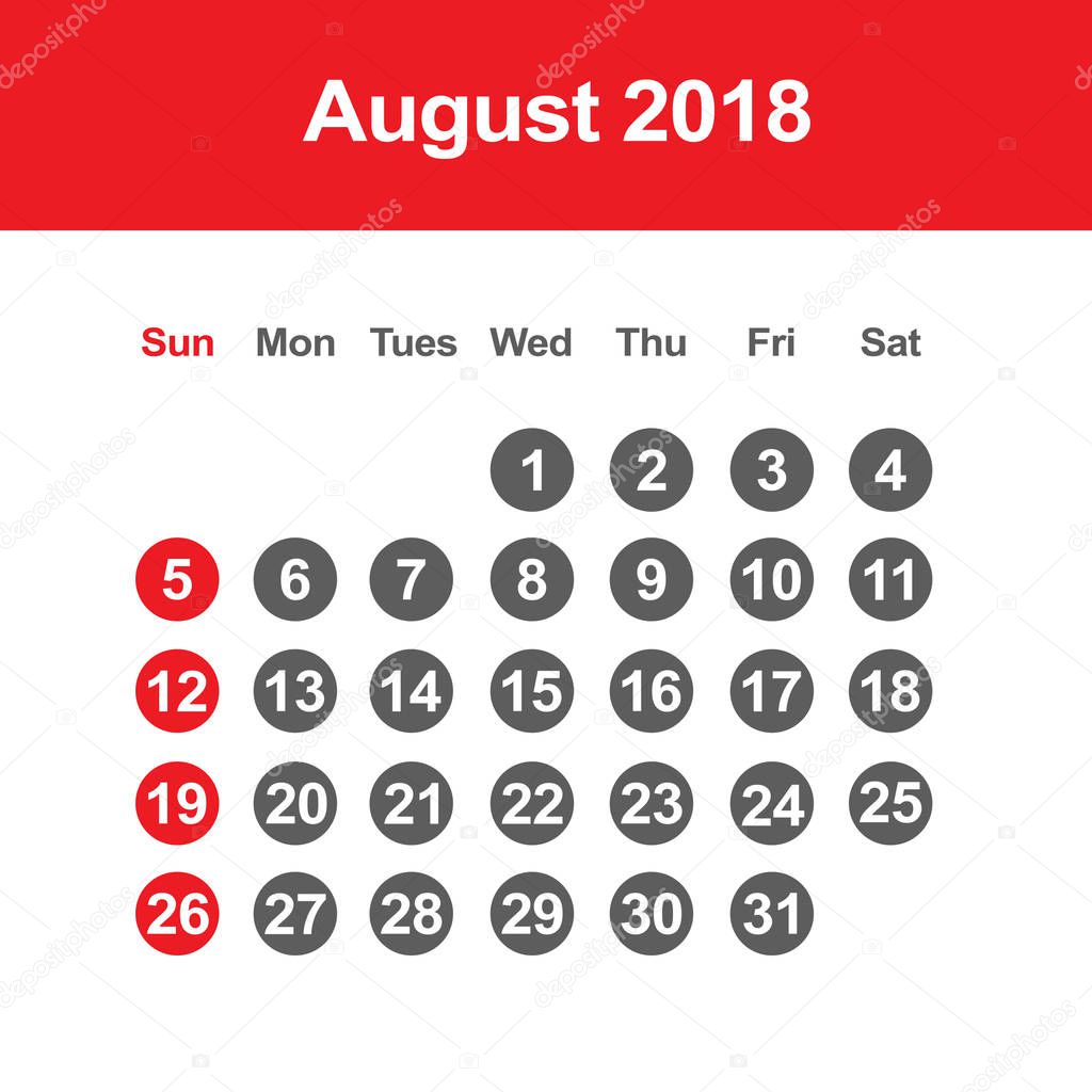 Calendar Of August 2018