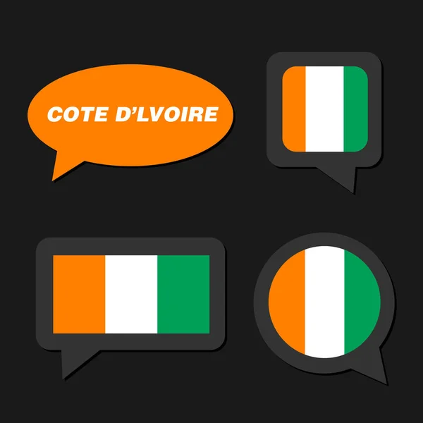 Set of Cote D'ivoire flag in dialogue bubble — Stock Vector