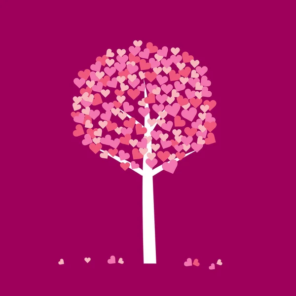 Árbol de amor con hoja en forma de corazón — Vector de stock