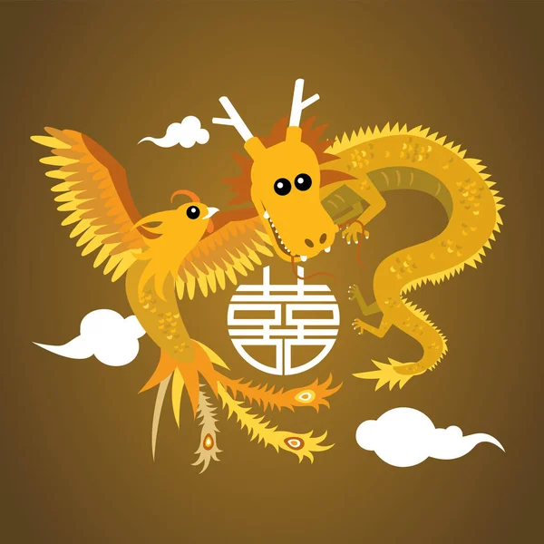 Lindo dragón y ave fénix — Vector de stock