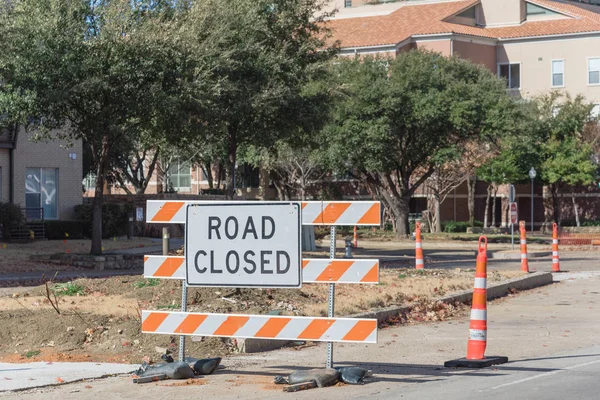 Road closed sign in Downtown Irving, Texas, USA