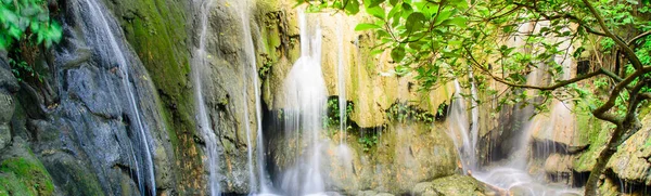 Arbres matures panoramiques et chutes laiteuses à la cascade de Thac Voi, Thanh Hoa, Vietnam — Photo