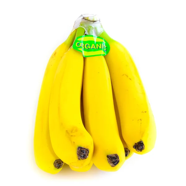 Close Bright Yellow Banana Cluster Isolated White Background Bunch Fresh — 스톡 사진