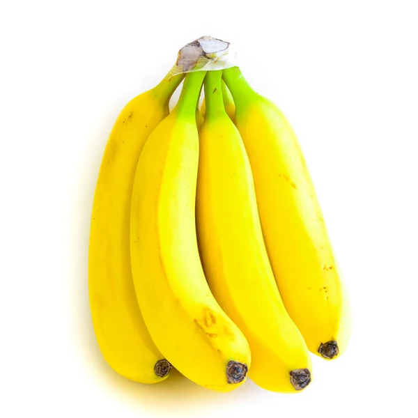 Jasně Žlutý Banánový Shluk Izolovaný Bílém Pozadí Hromada Čerstvých Organických — Stock fotografie