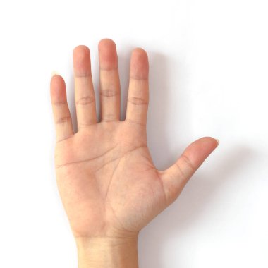 Beyaz arka plan yakın çekim izole Asya erkek el sağ tarafında