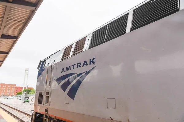 Fort Worth May 2019 Close Logo Amtrak Train Door Entrance — Stock Photo, Image